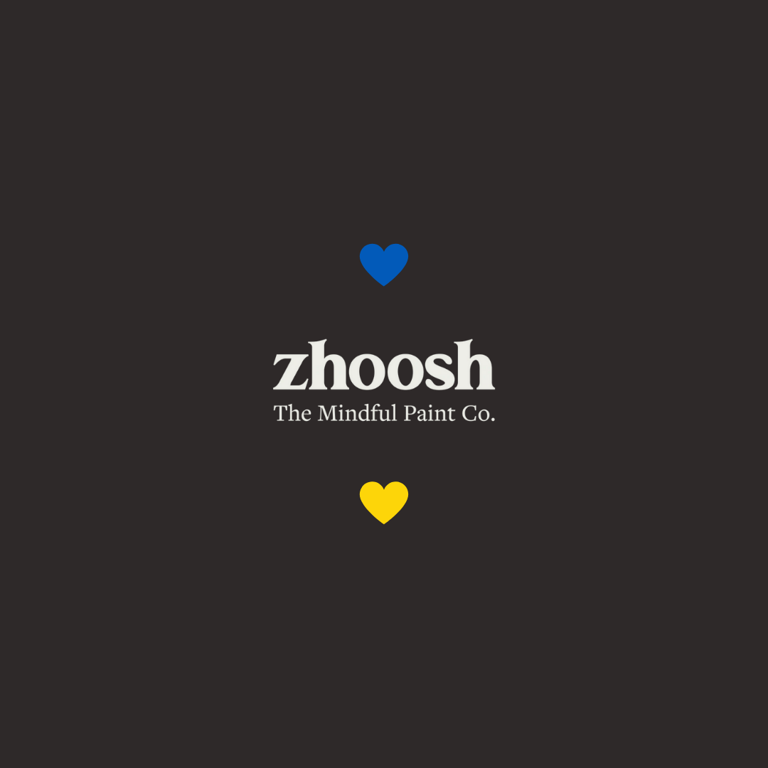 Zhoosh paint logo with hearts in the Ukrainian colours