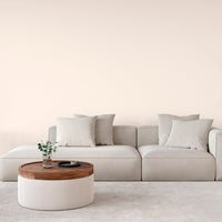 Bright and airy living room decorated in Calm Serenity, a soft pink paint from Zhoosh.