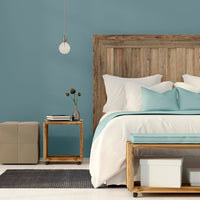 Classic bedroom in warm blue paint colours, featuring Crashing Waves from Zhoosh Paints.