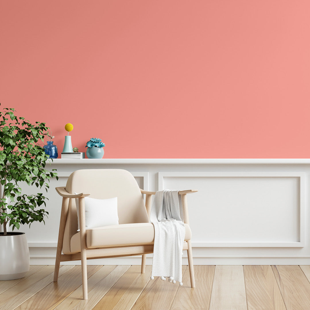 Bright and airy living room decorated in Jaipur, a fuschia pink paint from Zhoosh.