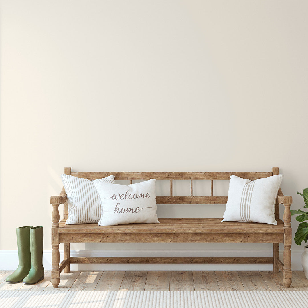 Reception area decorated in Moonglow, a cream beige paint from Zhoosh.