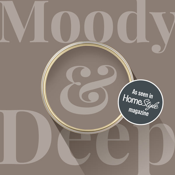 Colour swatch of After the Storm, a moody dark grey paint that gives depth to any room.