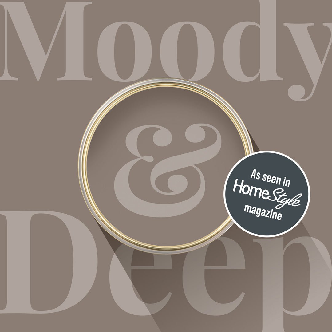 Colour swatch of After the Storm, a moody dark grey paint that gives depth to any room.