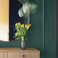 Quirky bathroom decorated in New Forest Fern, a greeny blue paint from Zhoosh.