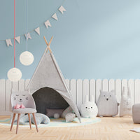 Nursery with walls decorated in Ocean Breeze, a greyish blue paint from Zhoosh.