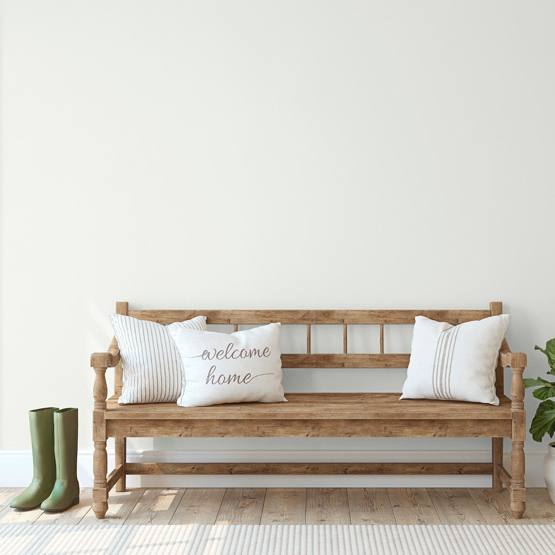 Classic country reception room decorated in Off Piste, a soft white paint from Zhoosh.