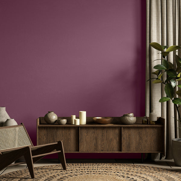 Living room decorated in Purple Velvet, a deep purple paint colour from Zhoosh.