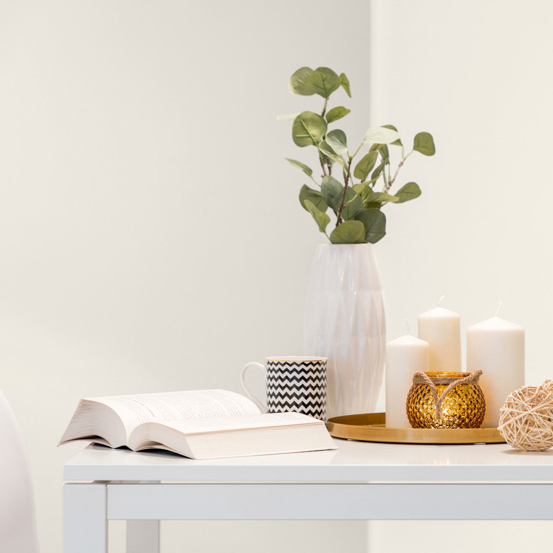 A room decorated with Sandy Toes, a barley white paint colour from Zhoosh Paints.